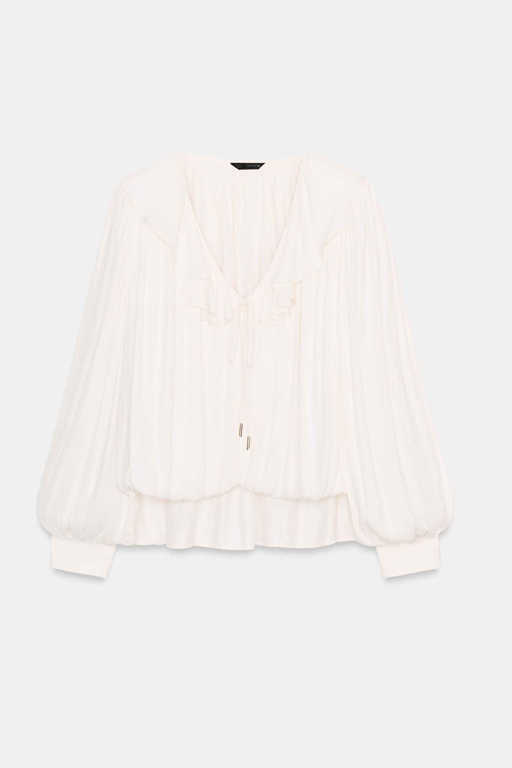 Satin Effect Blouse With Ruffles and Shoulder Pads