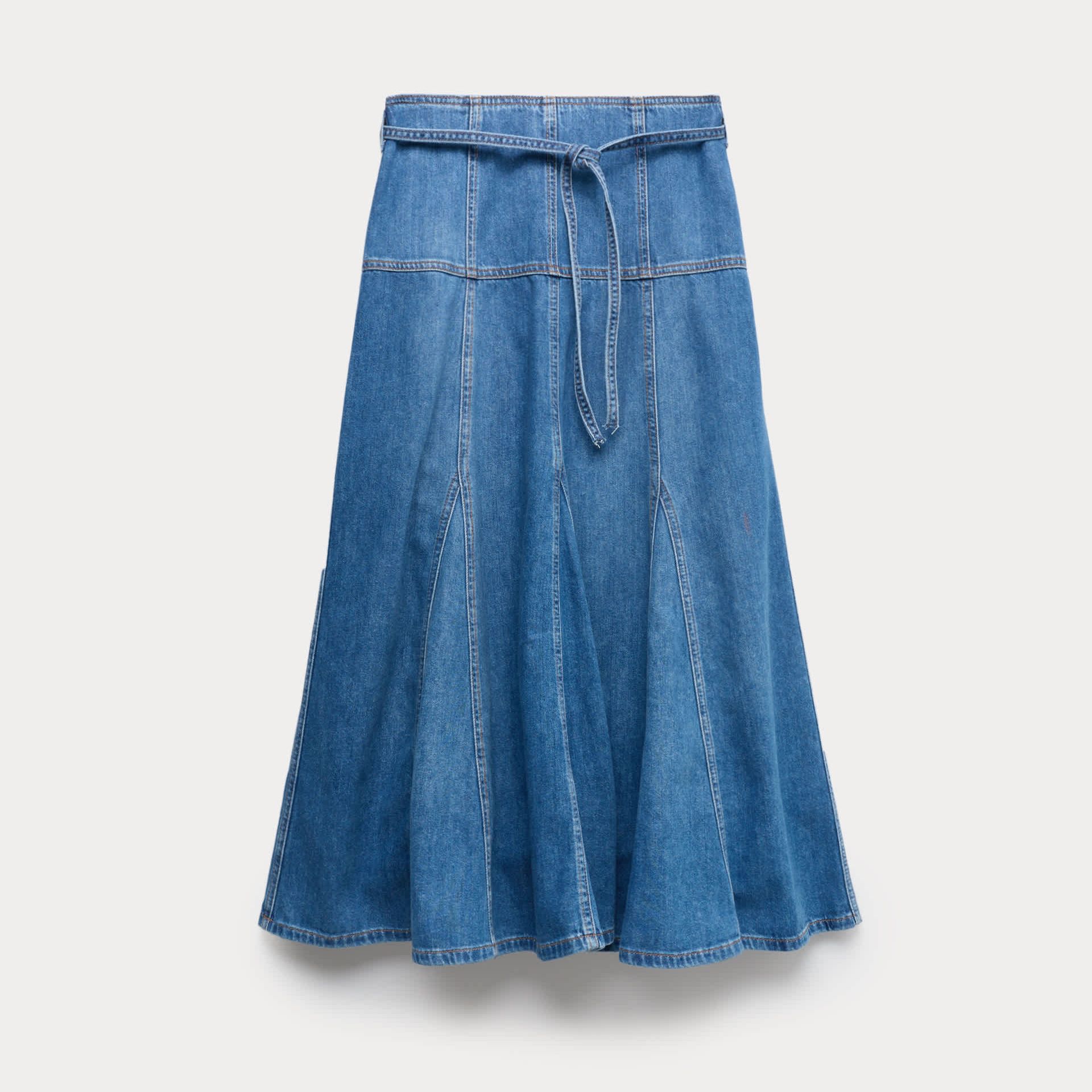 Denim Tie Waist Midi Skirt