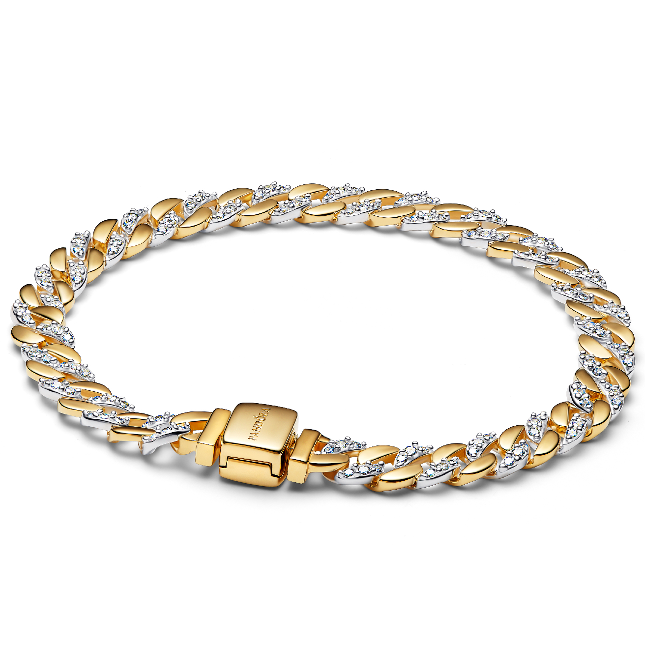 Two-Tone Pav&amp;eacute; Cuban Chain Bracelet