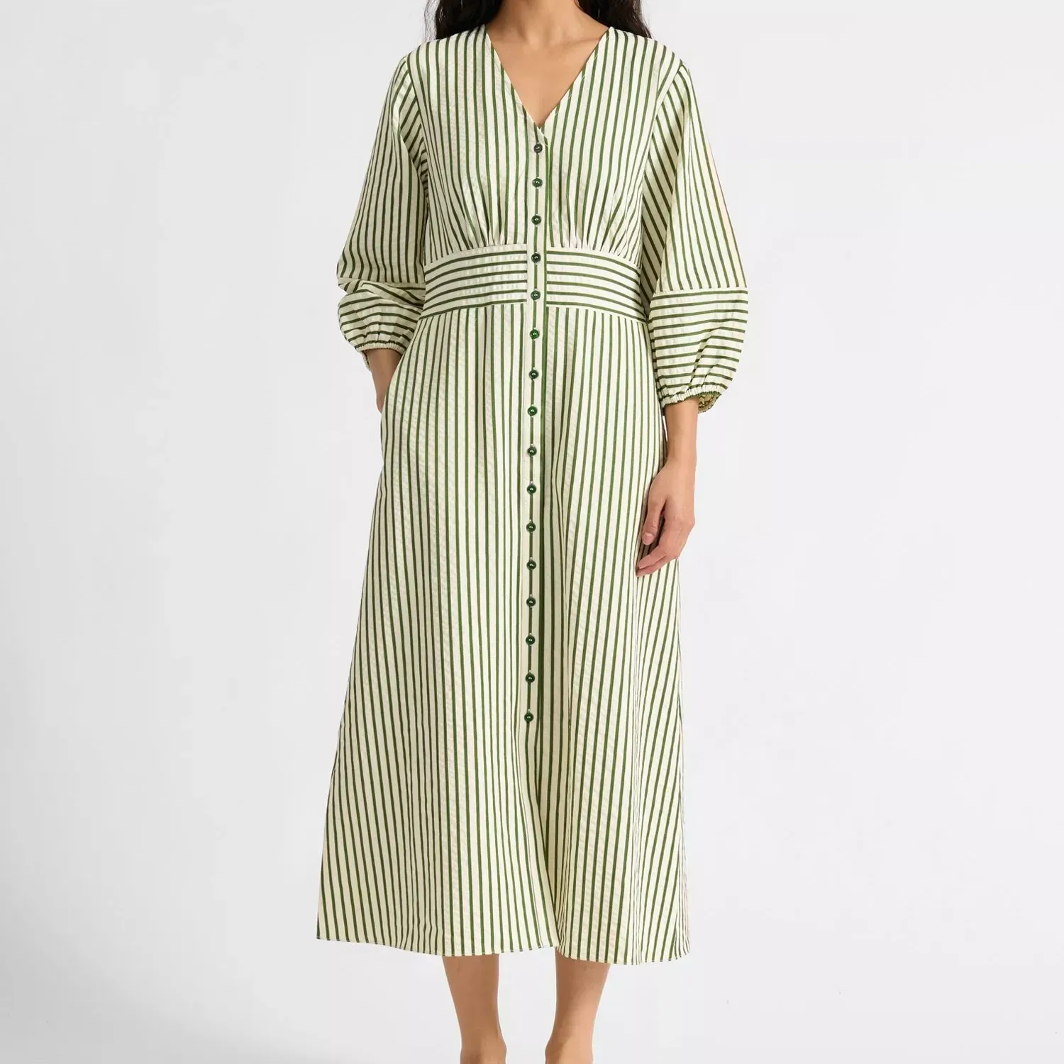 Albaray Stripe Shirt Midi Dress, Green
