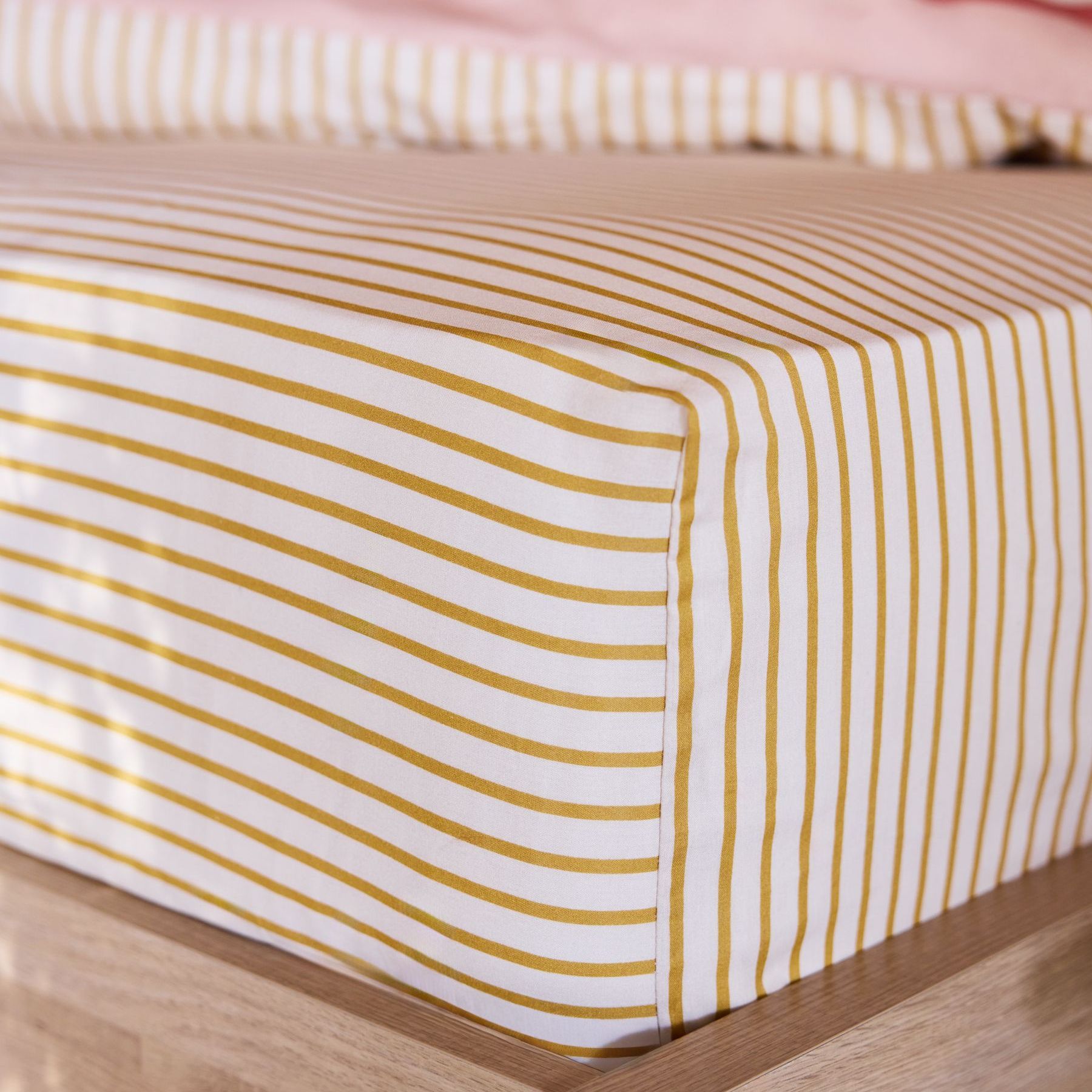 Ochre Stripe Fitted Sheet - Size Single