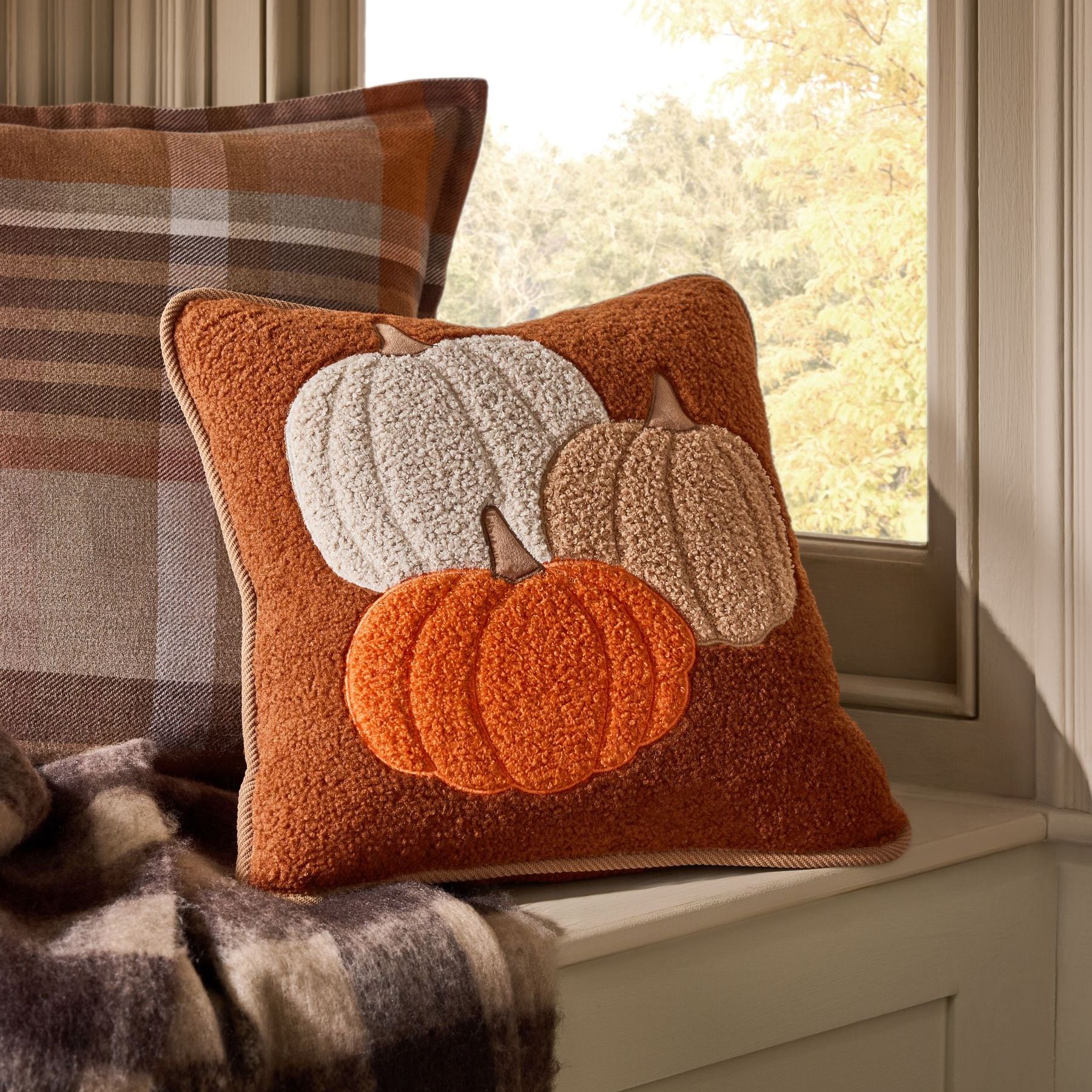 Orange 43 X 43cm Borg Pumpkin Cushion - Size 43x43
