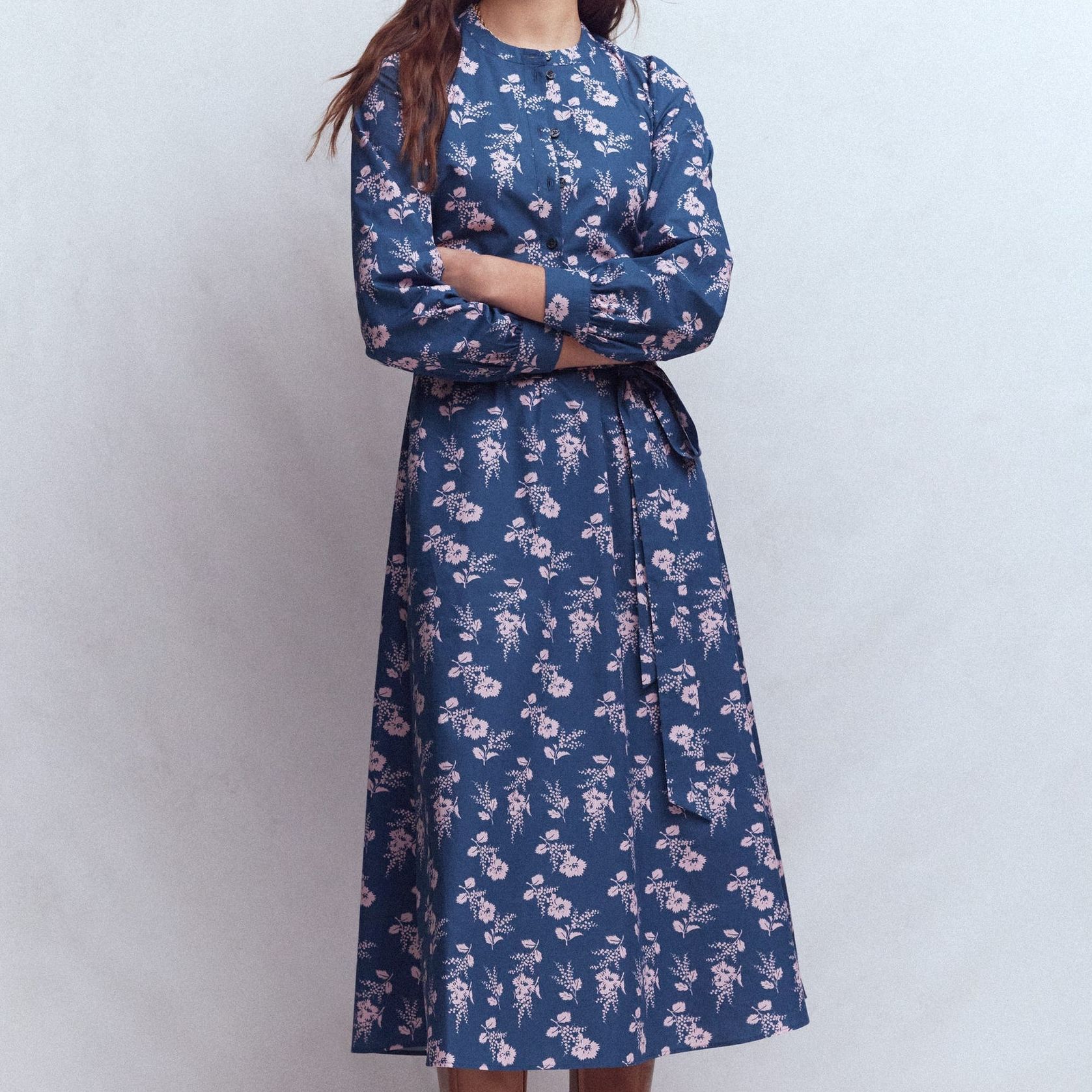 Ava Cotton Midi Dress-Denim Blue, Blossomy Sprig