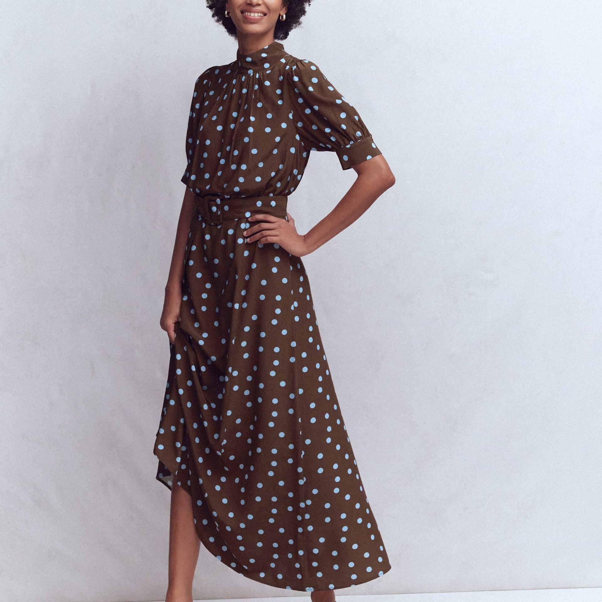 High Neck Belted Dress-Potting Soil Spot