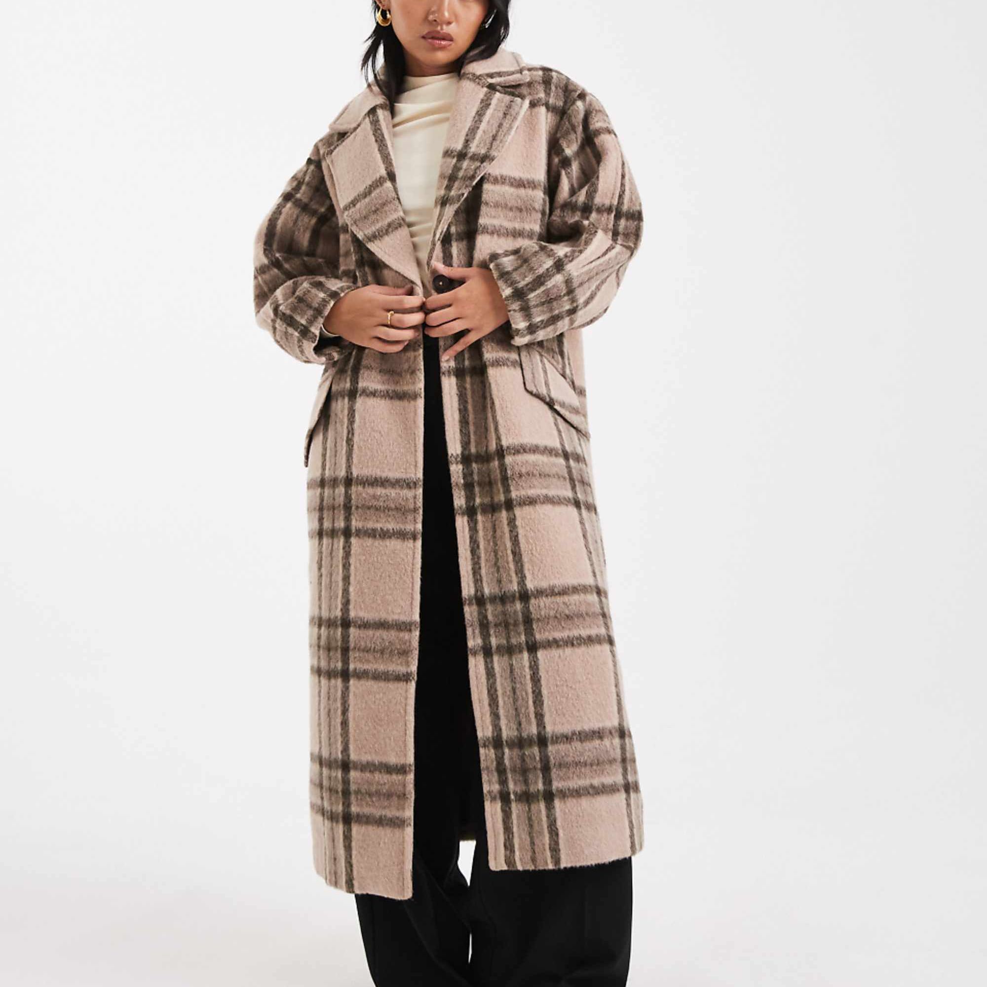 Asos Design Petite Brushed Formal Chuck on Coat in Stone Check