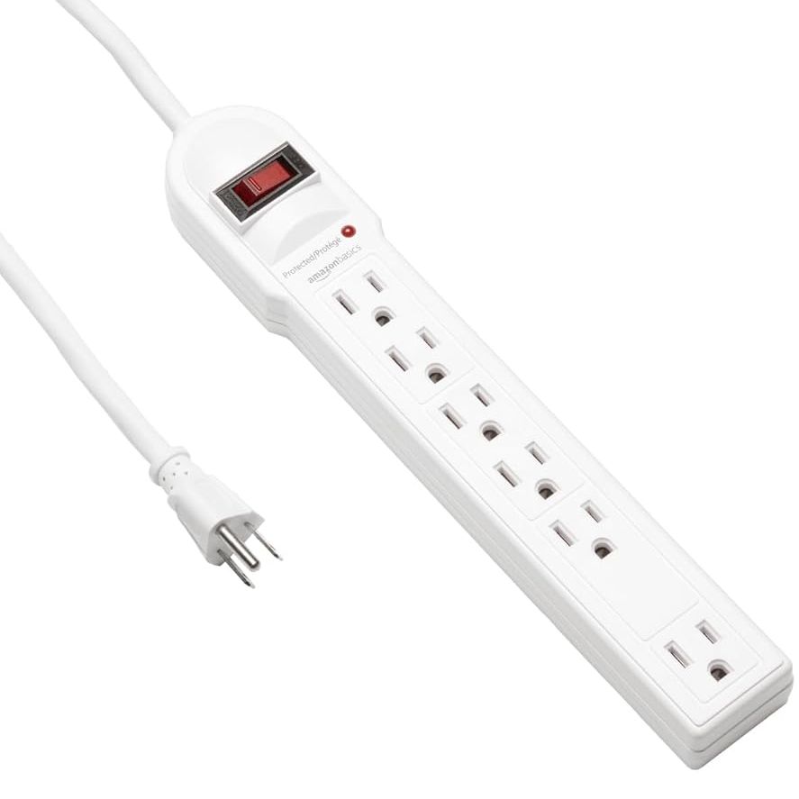 Amazon Basics Surge Protector Power Strip, 6-Outlet, 790 Joules, Led Indicator, 6ft Extension Cord, White