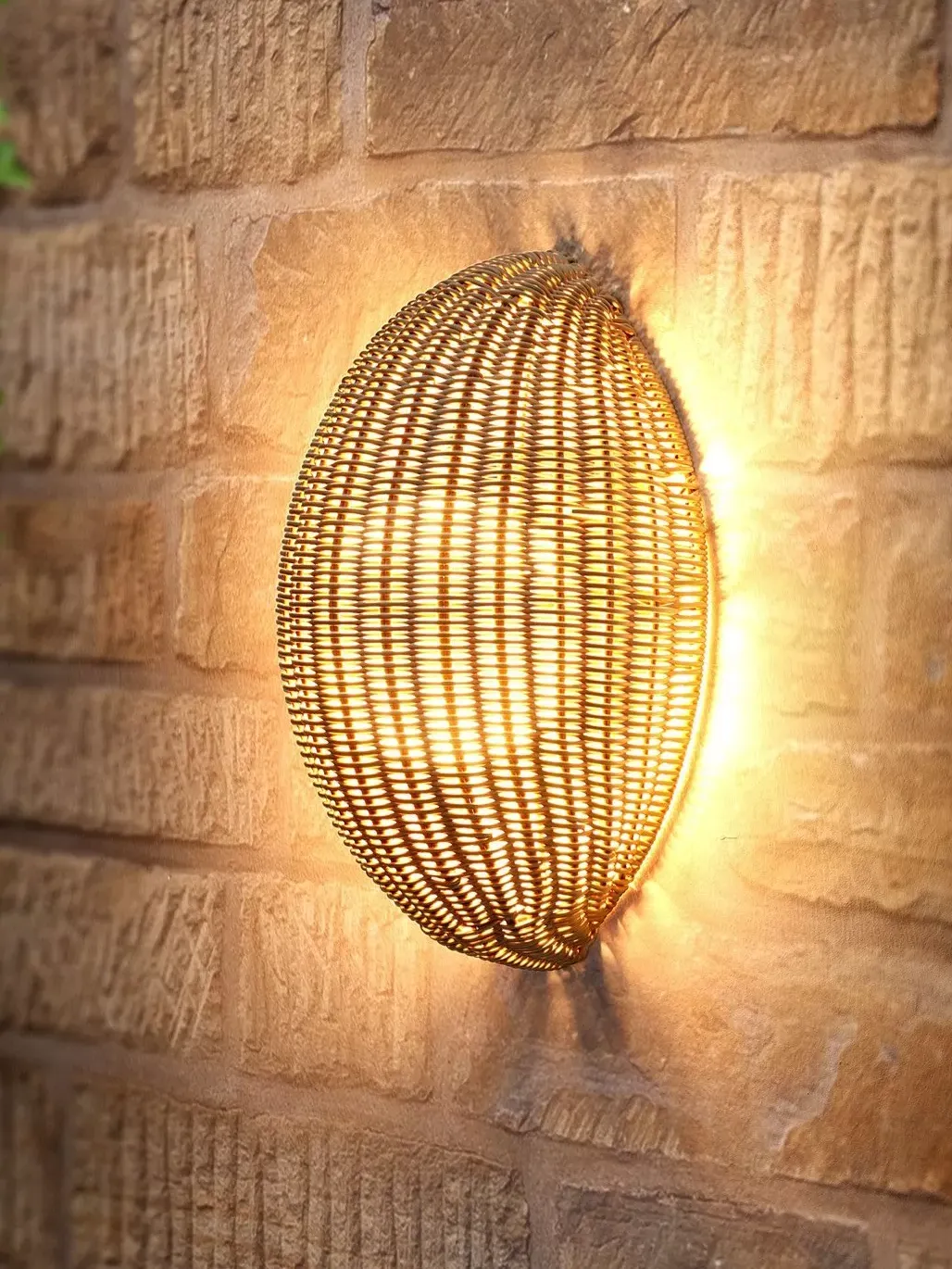 Lg Outdoor Barca Woven Rattan Rechargeable Garden Wall Lamp, 40cm, Sesame