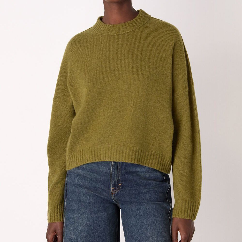 Olive Wool Curved Hem Knit