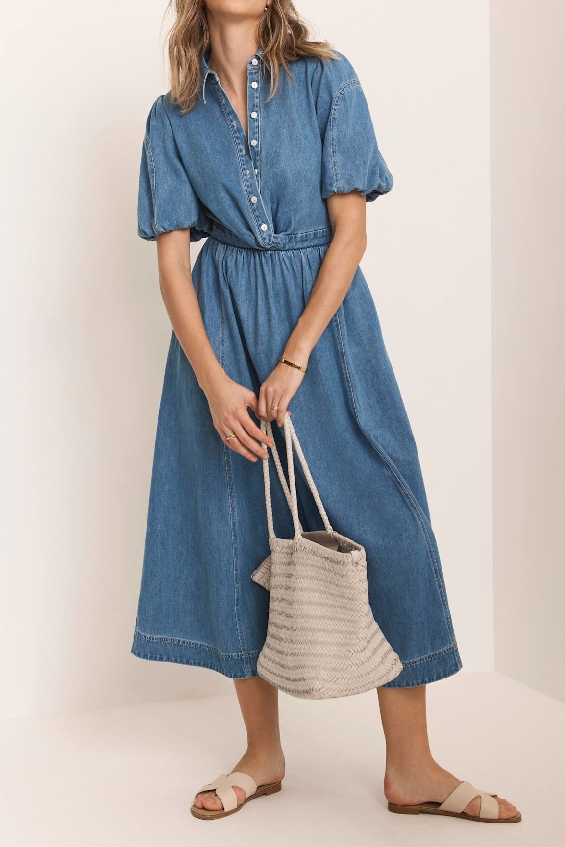 Mid Indigo Denim Twist Midi Dress
