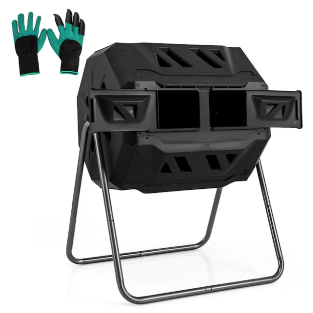 Rotating compost bin tumbler with two chambers from Lowes