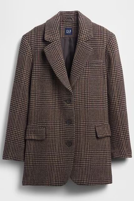 gap brown plaid wool-blend blazer