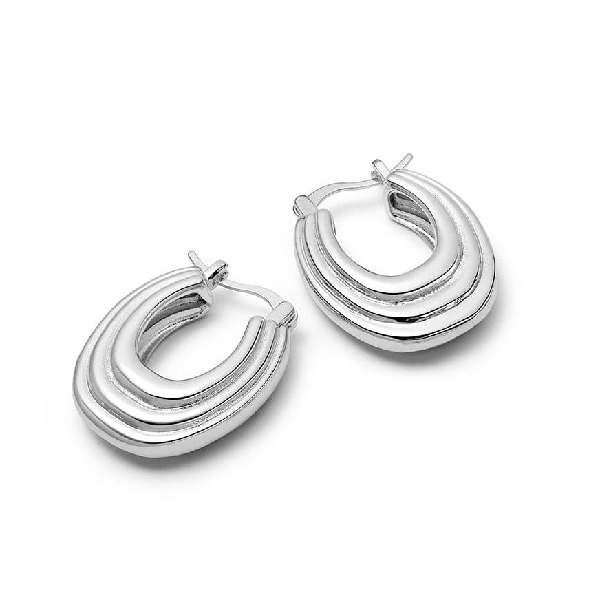 Polly Mini Ridge Hoop Earrings Silver Plate