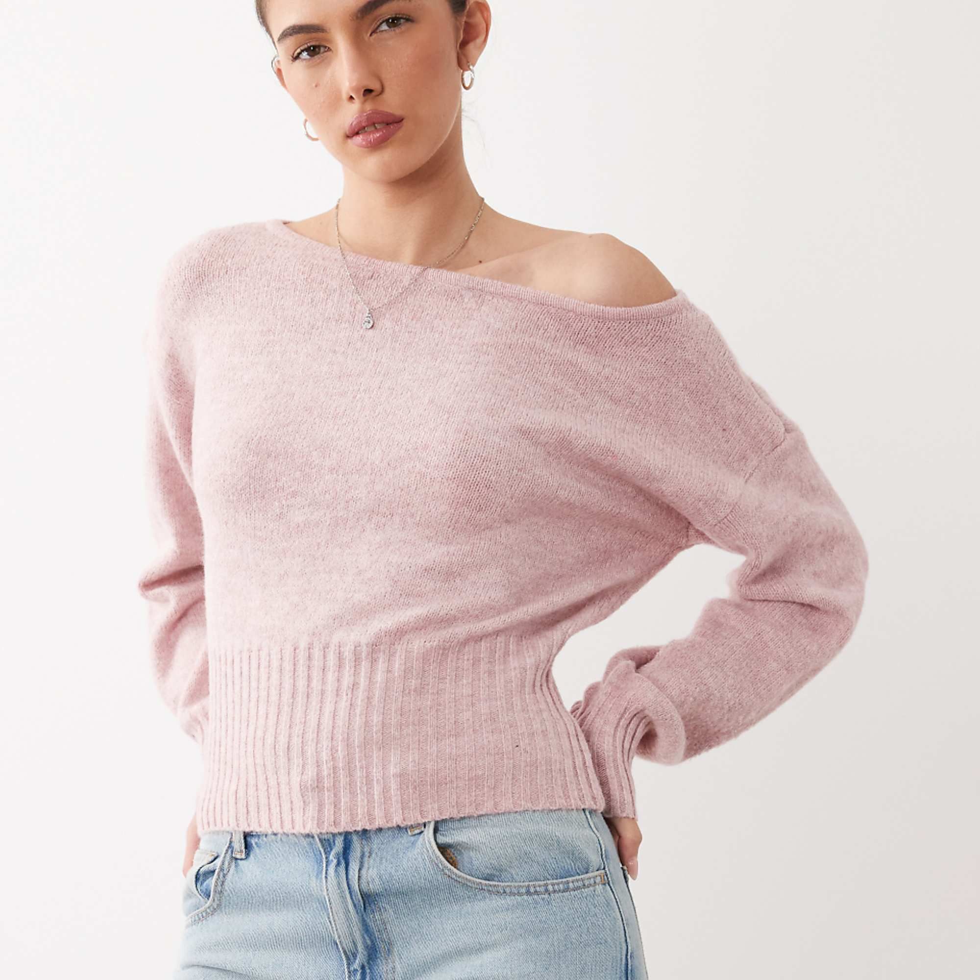 Cotton on Luxe Off Shoulder Knit Top in Blushed Cloud
