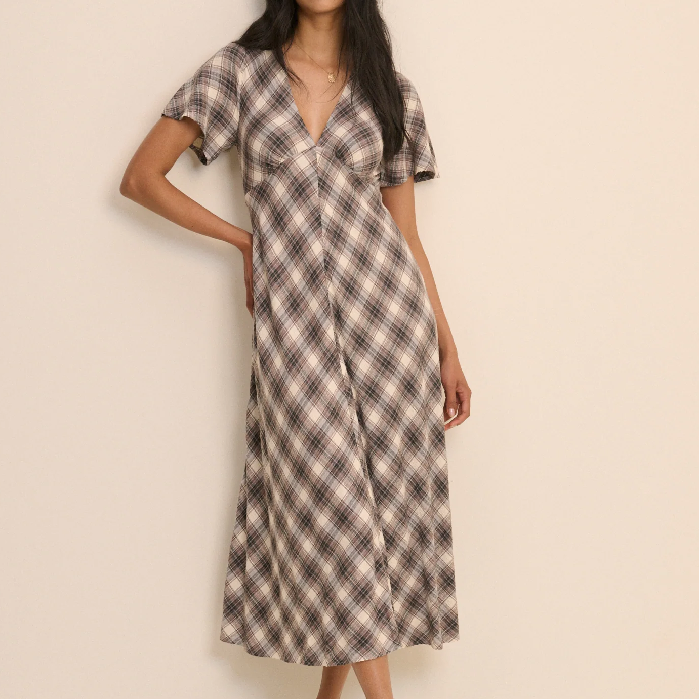 Nobody's Child, Brown Check Midi Dress