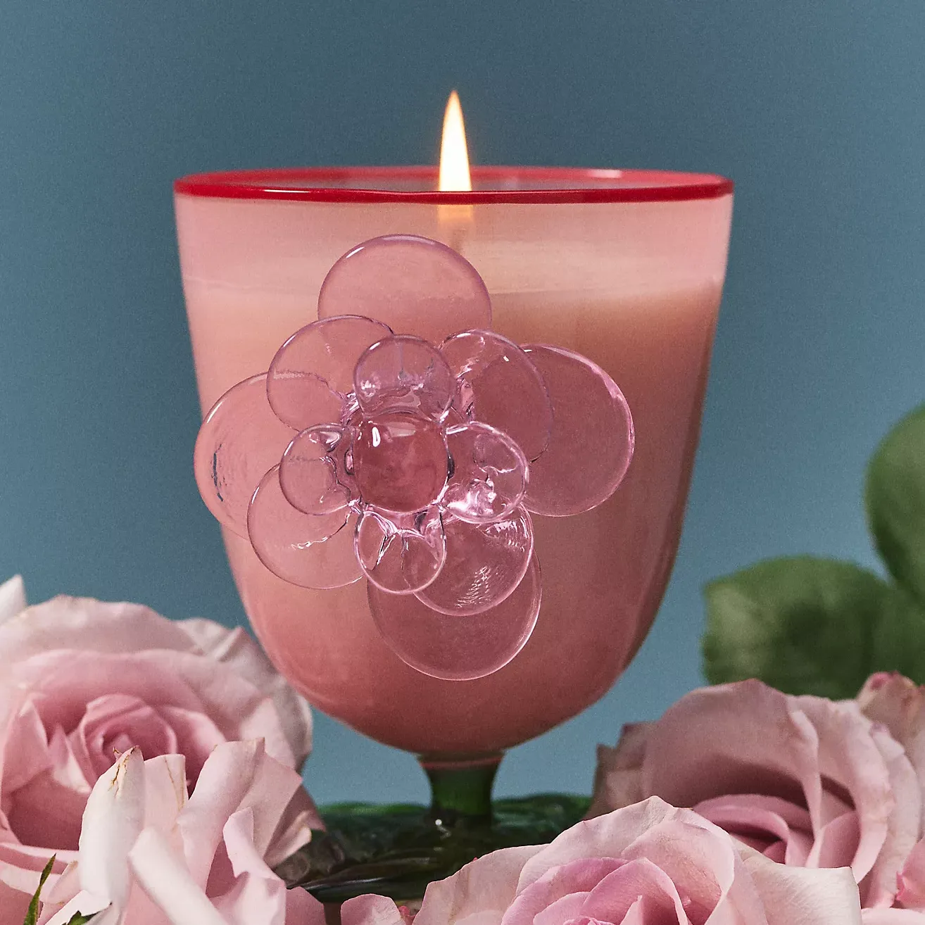 Pauline Floral Rose &amp;amp; Oud Glass Rose Candle
