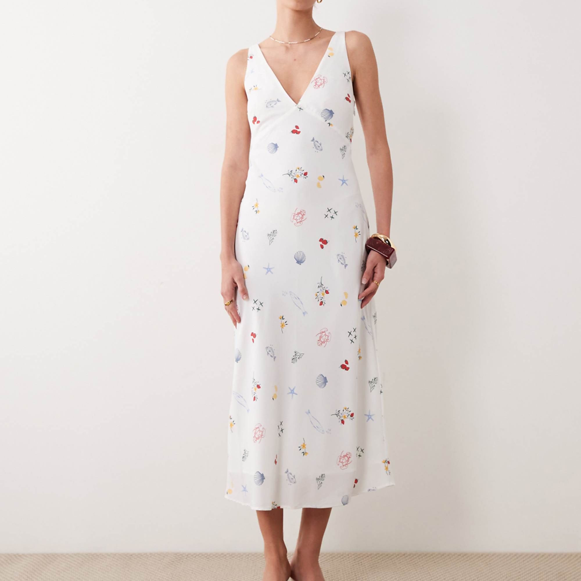 Abercrombie &amp;amp; Fitch V Neck Midi Slip Dress in Summer Print