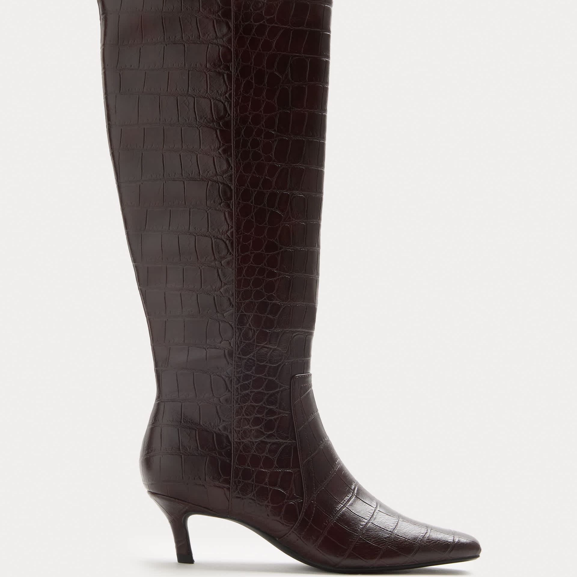 Croc Kitten Heel Knee High Boots