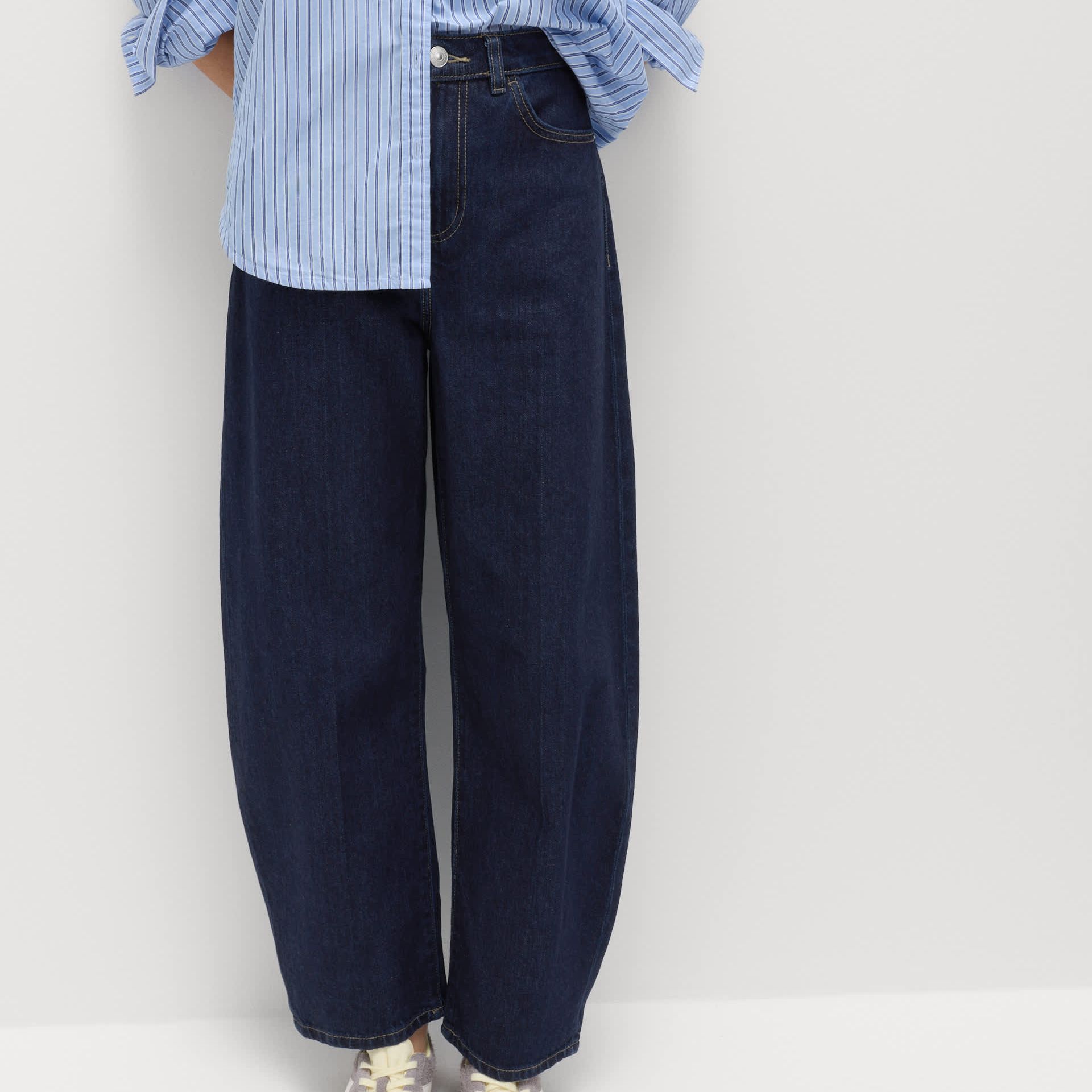 High Waisted Crease Front Barrel Jeans