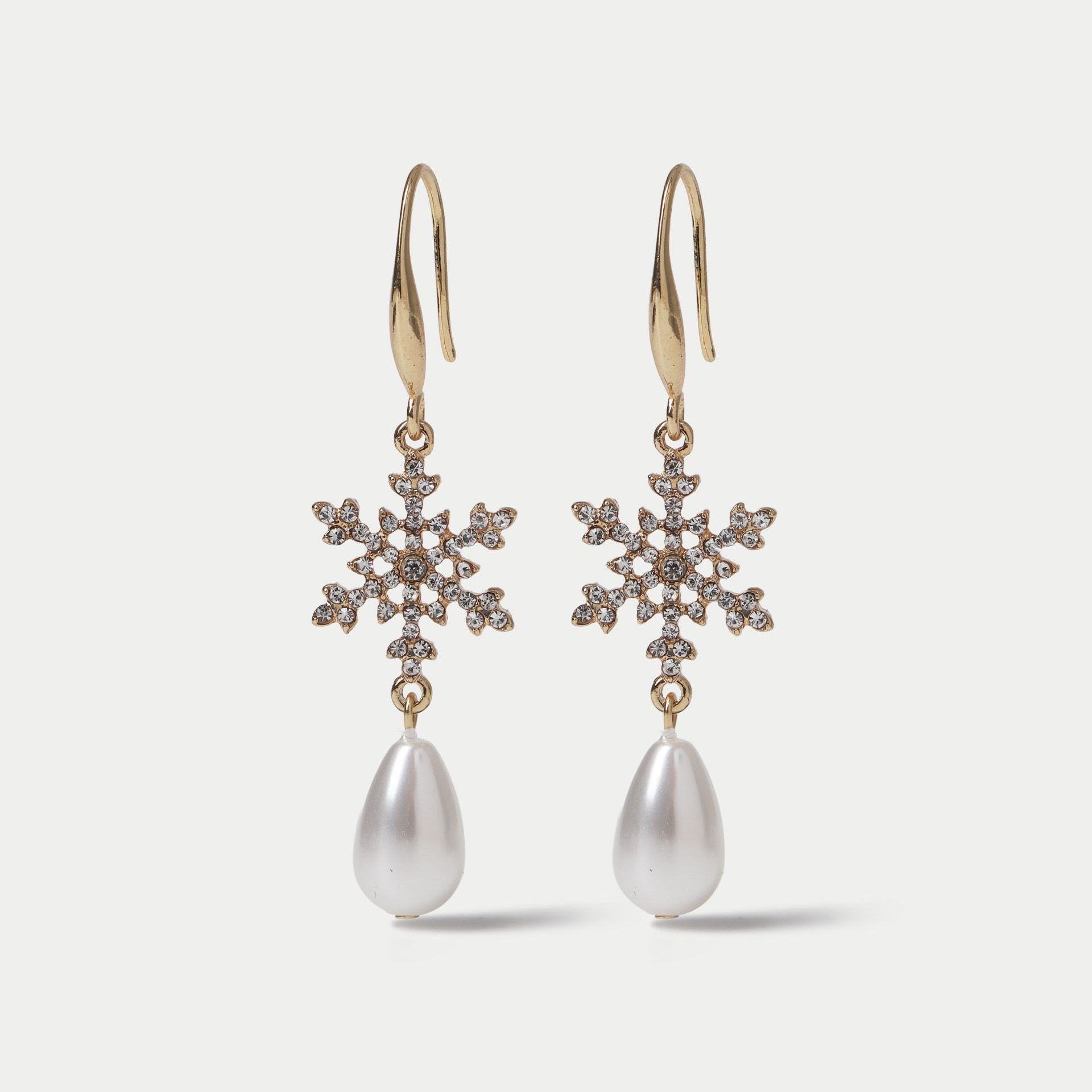 Snowflake and Pearl Drop Earrings