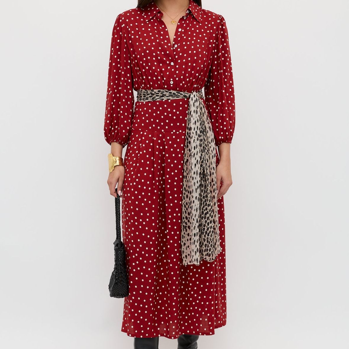 Rixo Izzy Shirt Dress in Layla Dot Red