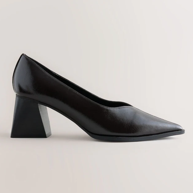 Next, Chocolate Brown Point Toe Block Heels