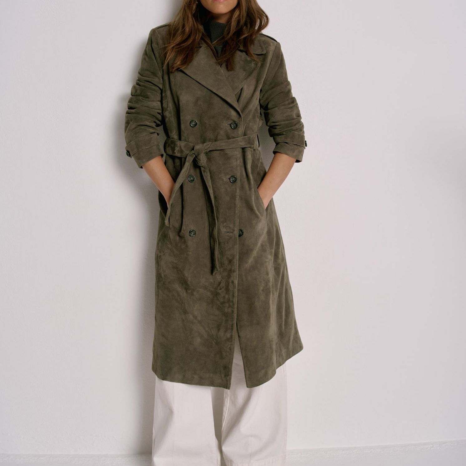 Khaki Suede Trench Coat