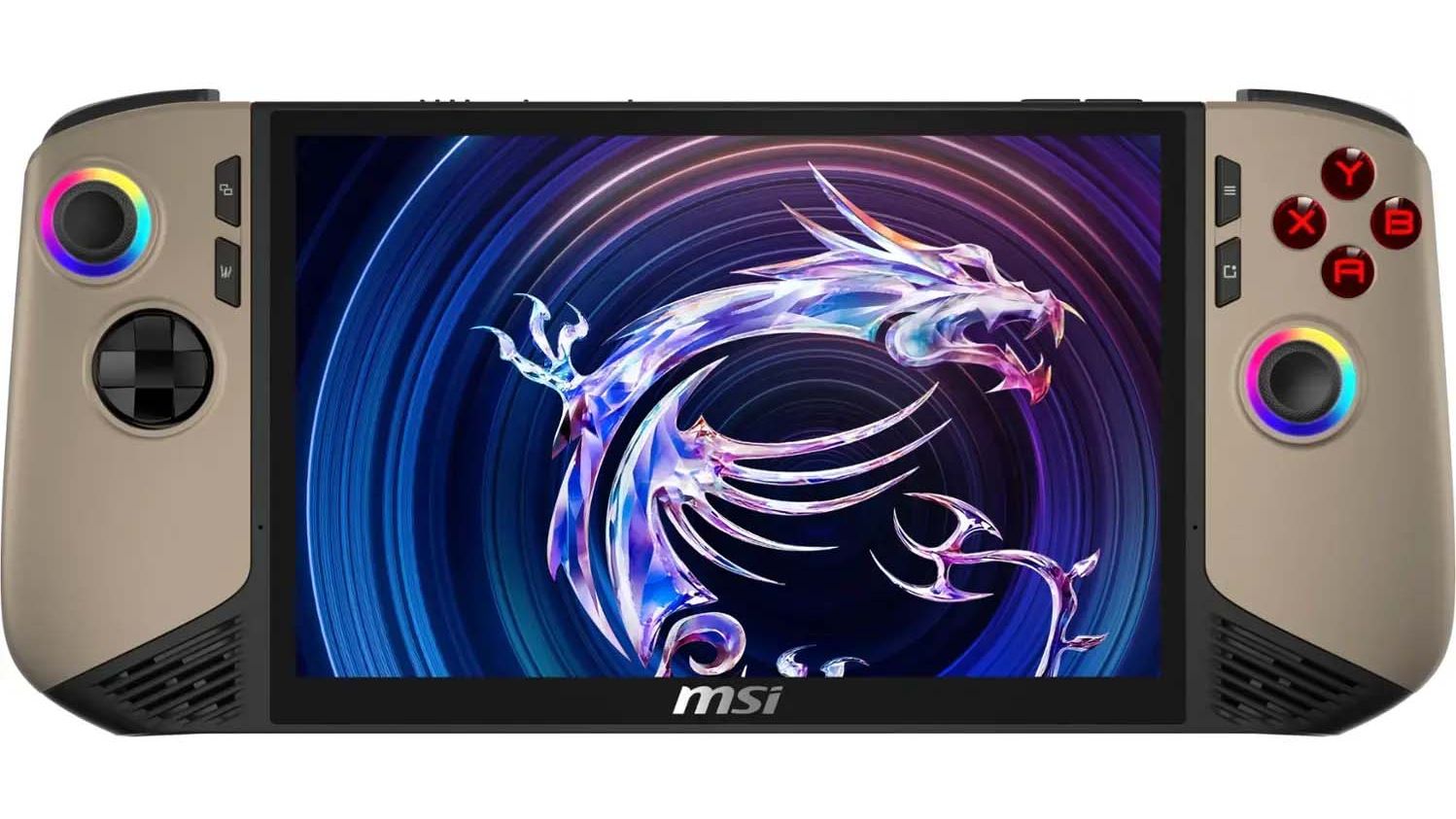 MSI Claw 8 AI+ gaming handheld on white background.