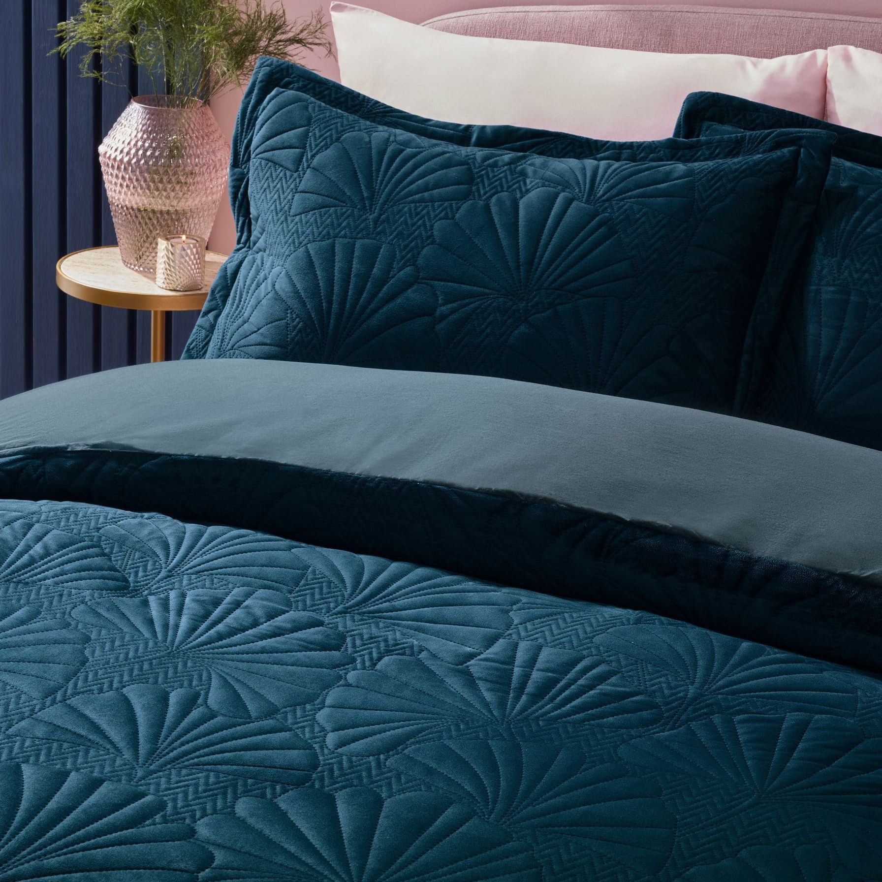 Blue Teal Velvet Ginkgo Duvet Cover and Pillowcase Set
