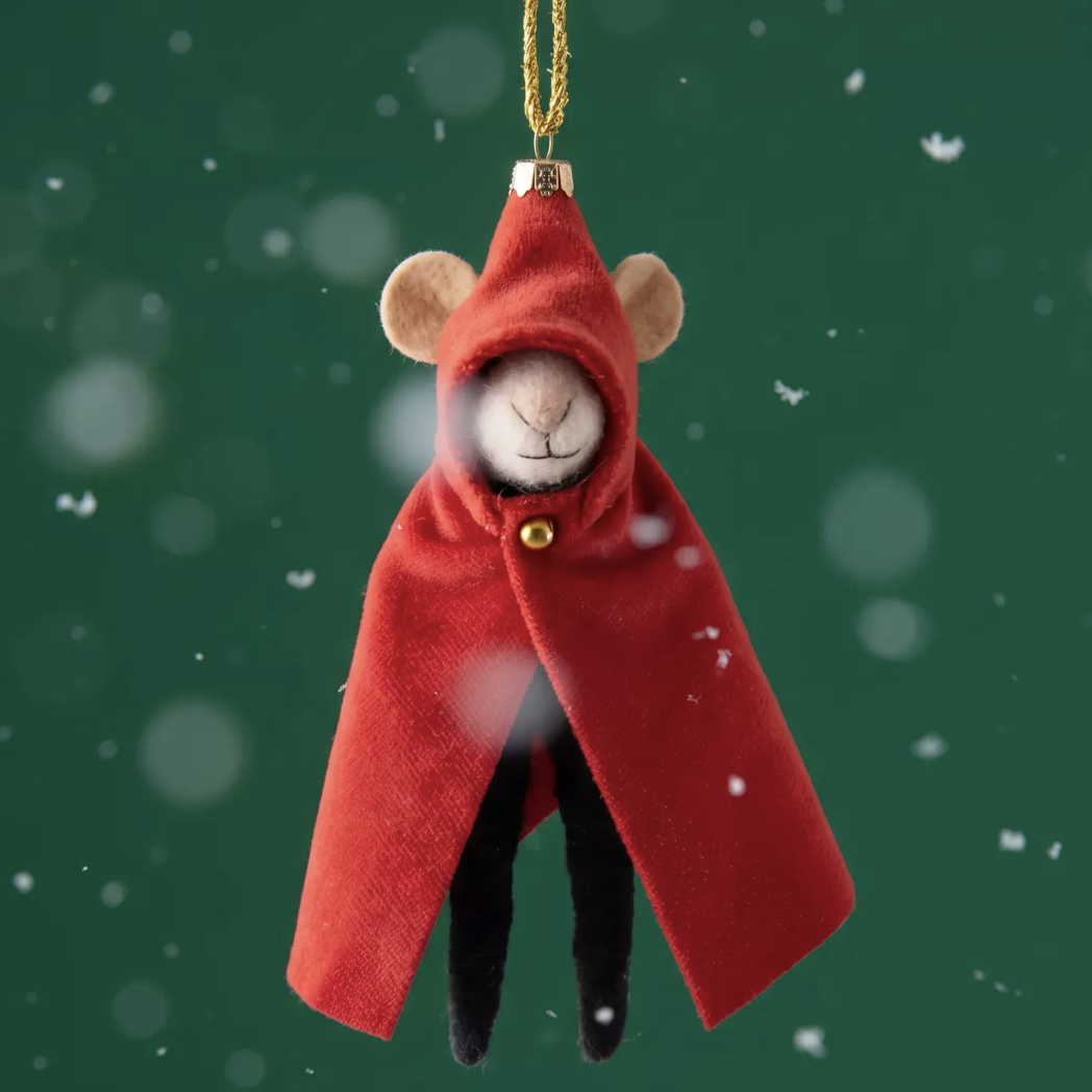 A cloaked mouse Christmas decoration