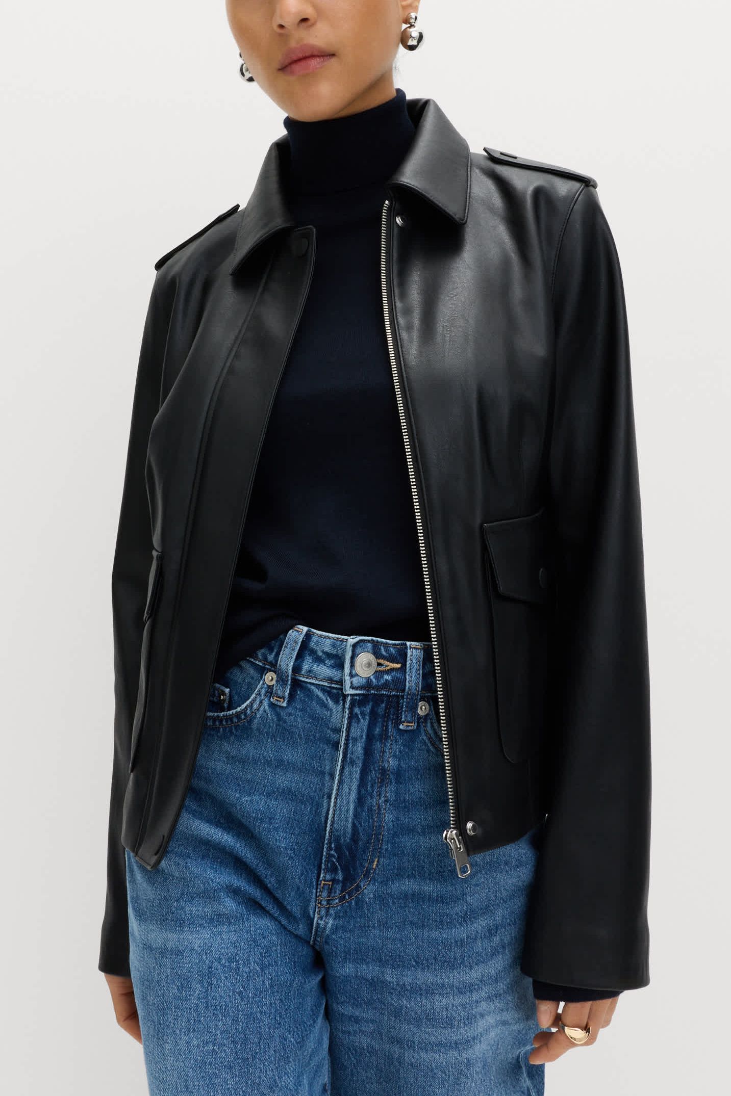 Faux Leather Harrington Jacket