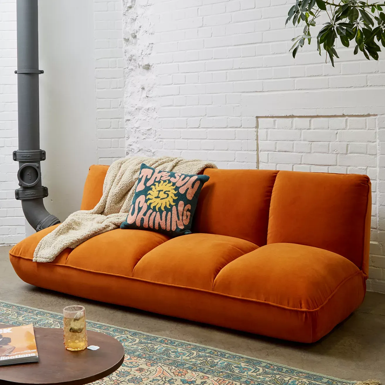 Theo Orange Velvet Xl Sofa Bed