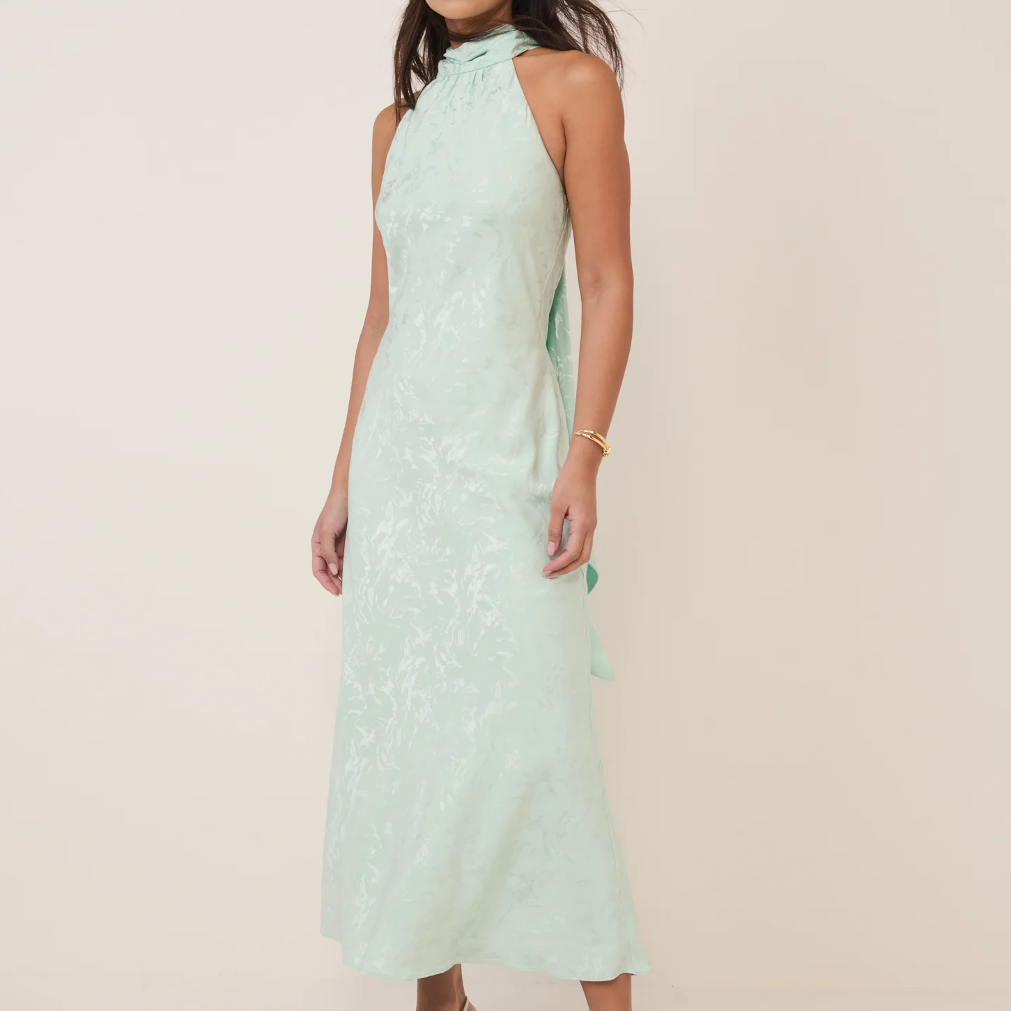 Nobody's Child, Mint Green Floral Jacquard Fifi Midi Dress
