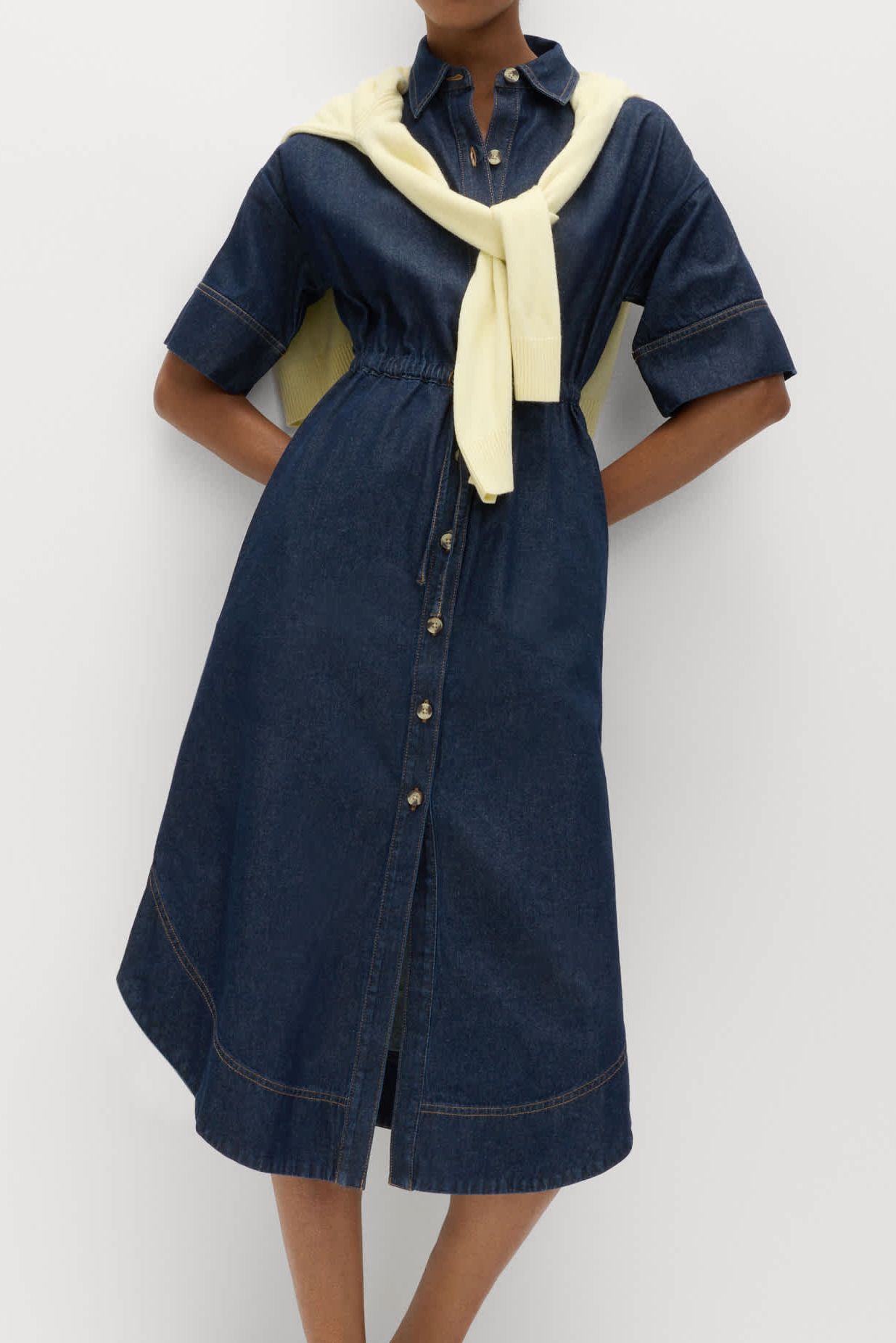 Pure Cotton Denim Midi Shirt Dress
