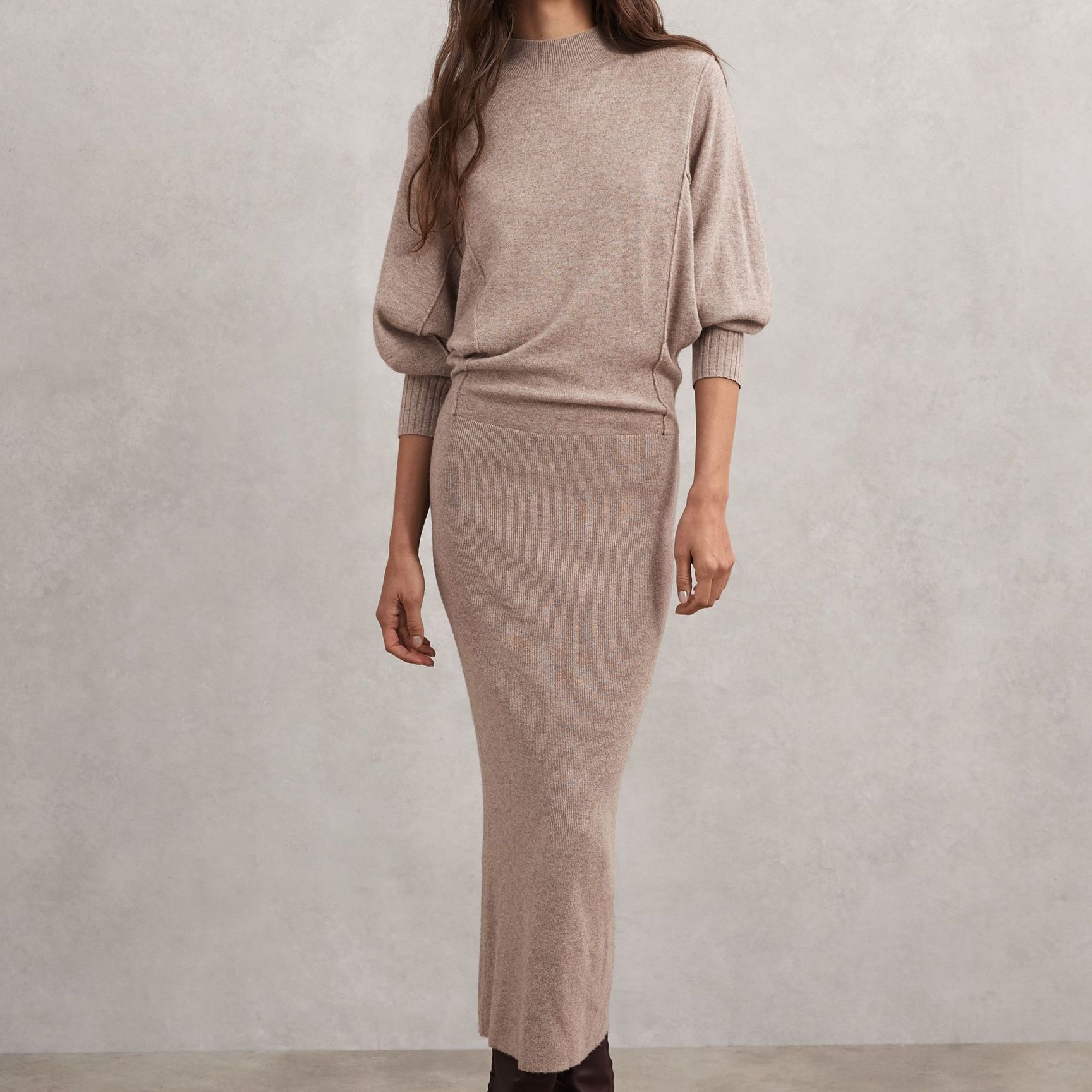 Reiss Wool-Blend High-Neck Knitted Dress