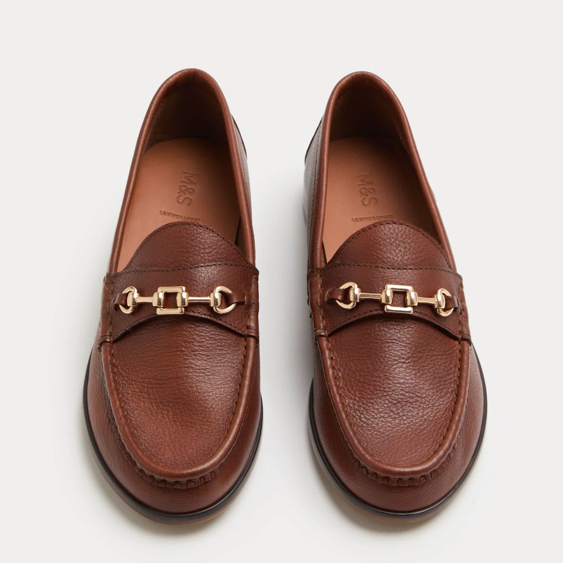 Leather Trim Block Heel Loafers