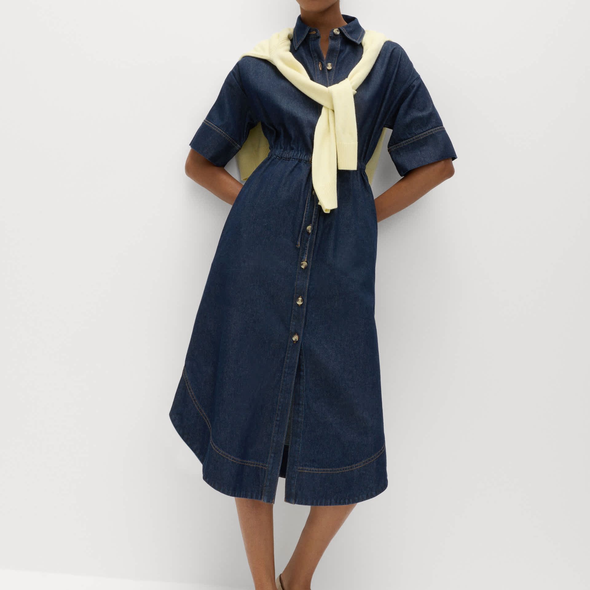 Pure Cotton Denim Midi Shirt Dress