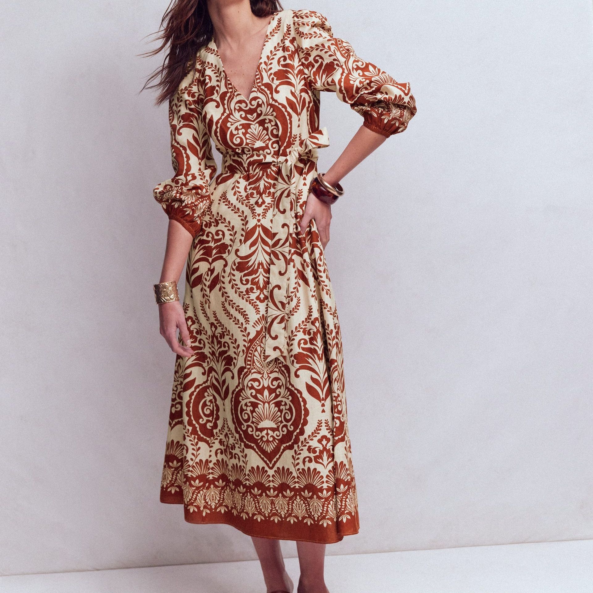 Florence Linen Blend Dress-Orange, Ornamental Garden