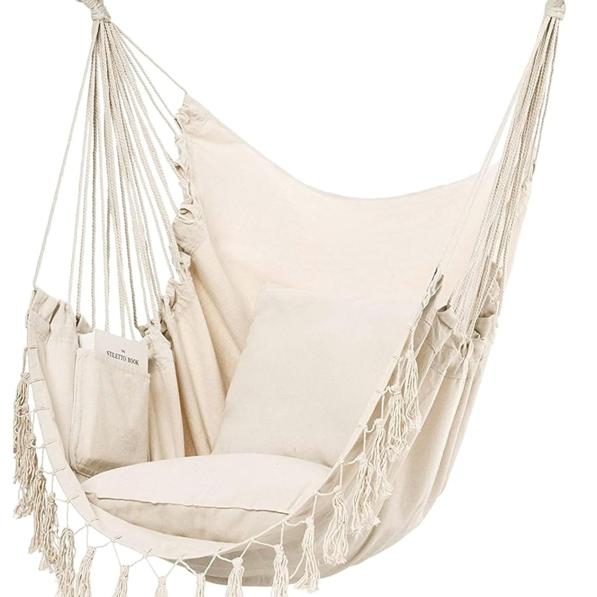 Hammock chair with macrame edge