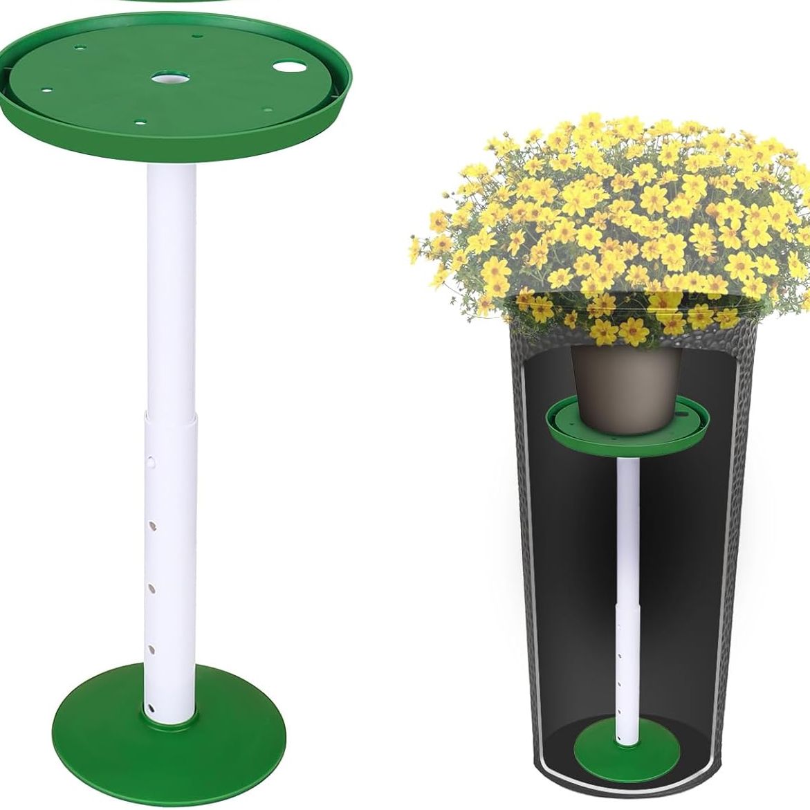 Ylsazl 2 Pack Adjustable Height Plant Risers for Inside Pots,21-33&amp;quot; Rise Plant Risers For, Indoor &amp;amp; Outdoor Insert With, Tall Square Round Taper Planter With 6&#039;&#039;8&amp;quot; 10&amp;quot; Base &amp;amp; Top&amp;#65288; Green - Long&amp;#65289;