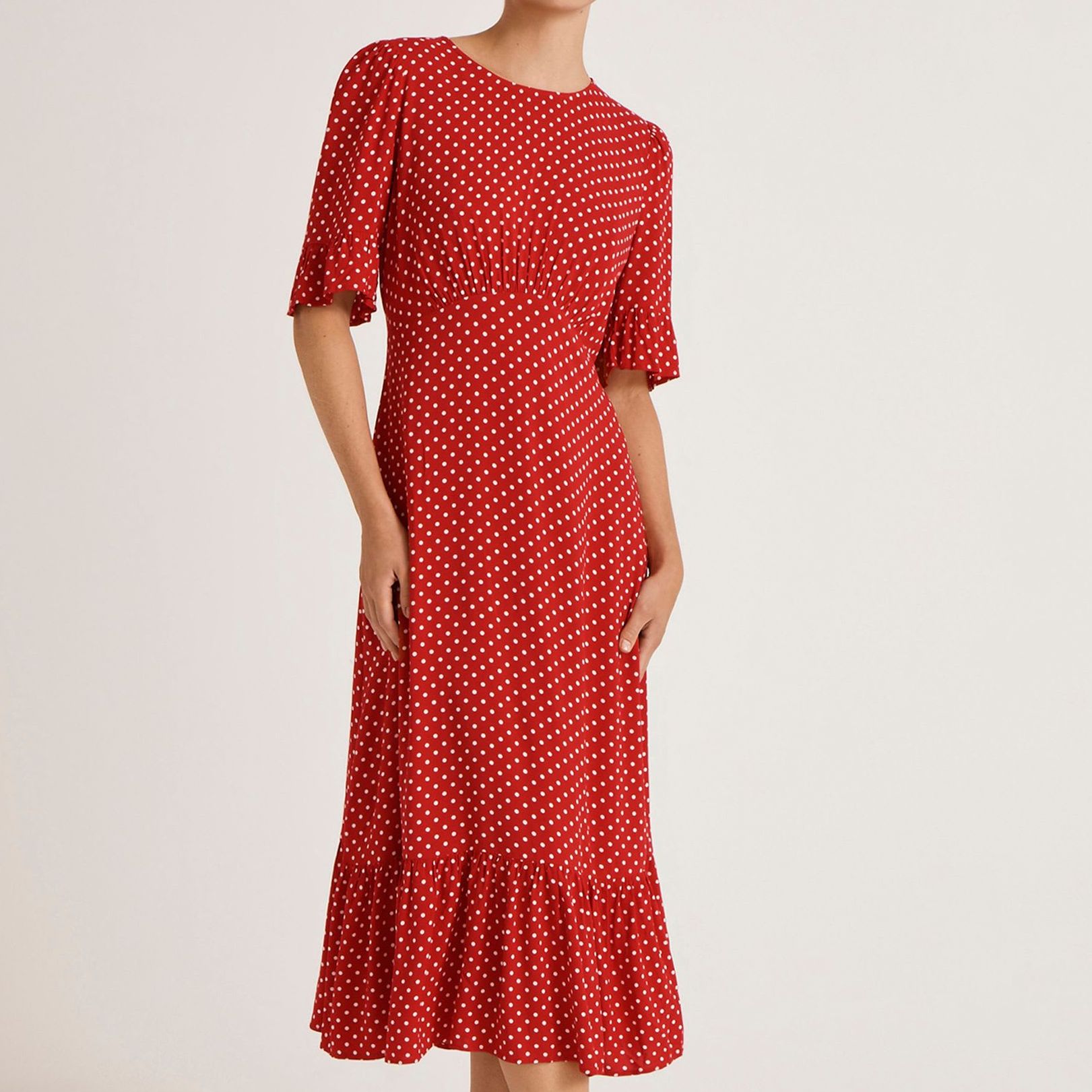 Polka Dot Round Neck Midi Tea Dress