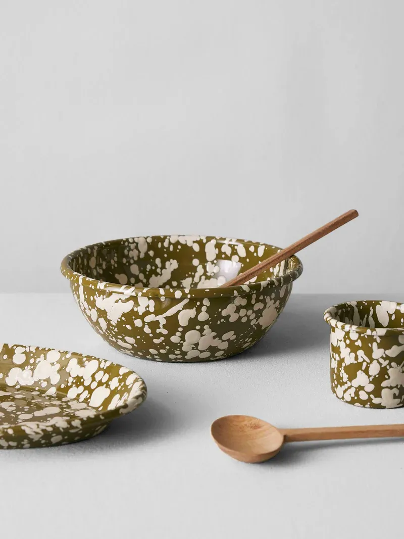 TOAST, Splatter Enamel Salad Bowl | Olive/ecru