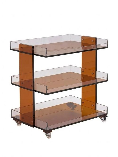 Amber Acrylic Rolling Serving Bar Cart 3-Tier on Wheels