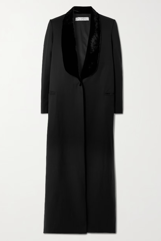 ABADIA, Joud Crushed Velvet-Trimmed Wool-Blend Twill Coat