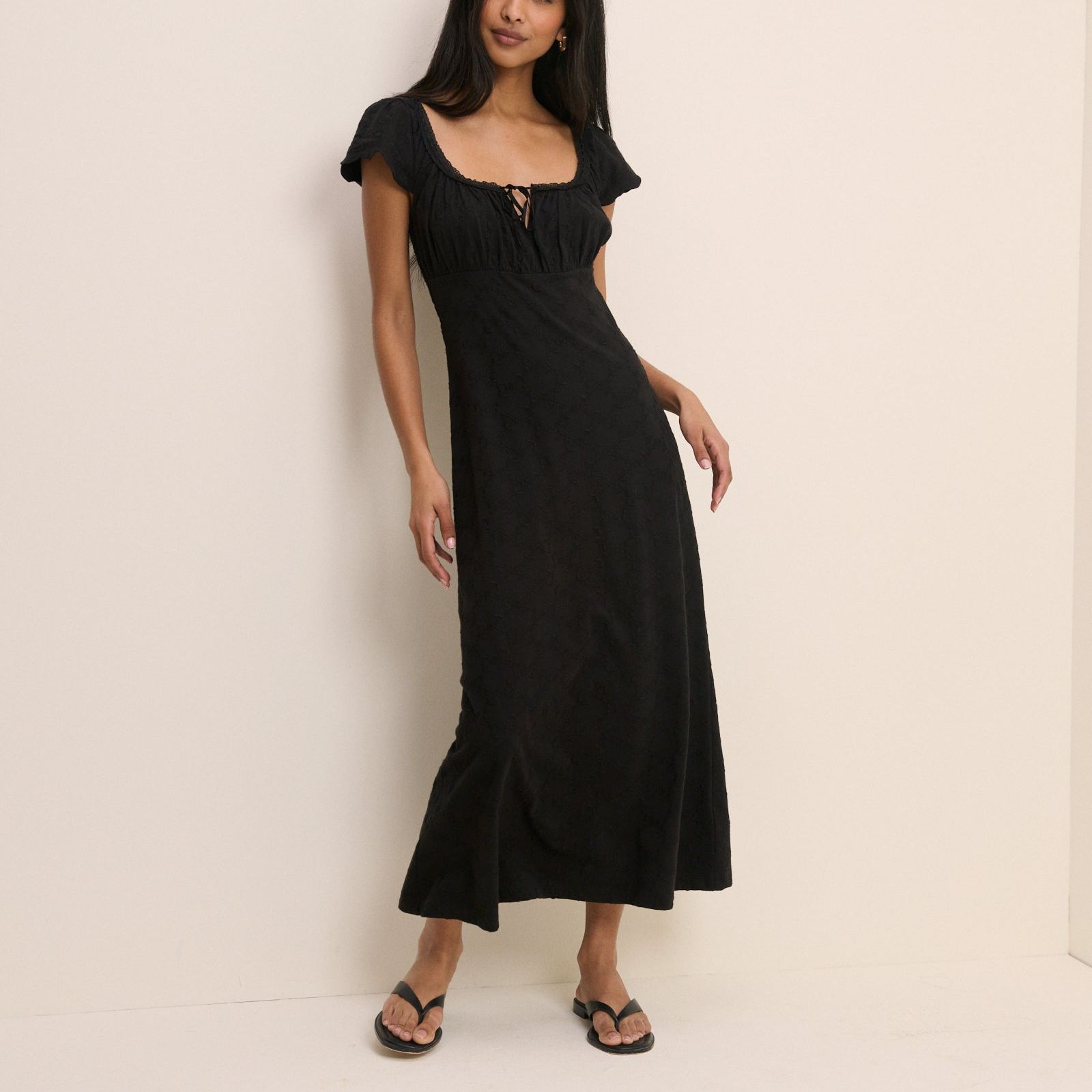 Black Lace Trim Melissa Midi Dress