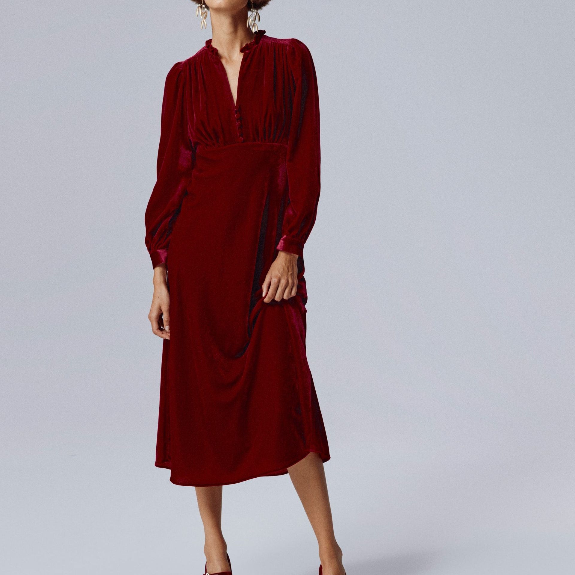 Cassie Velvet Tea Dress-Rumba Red