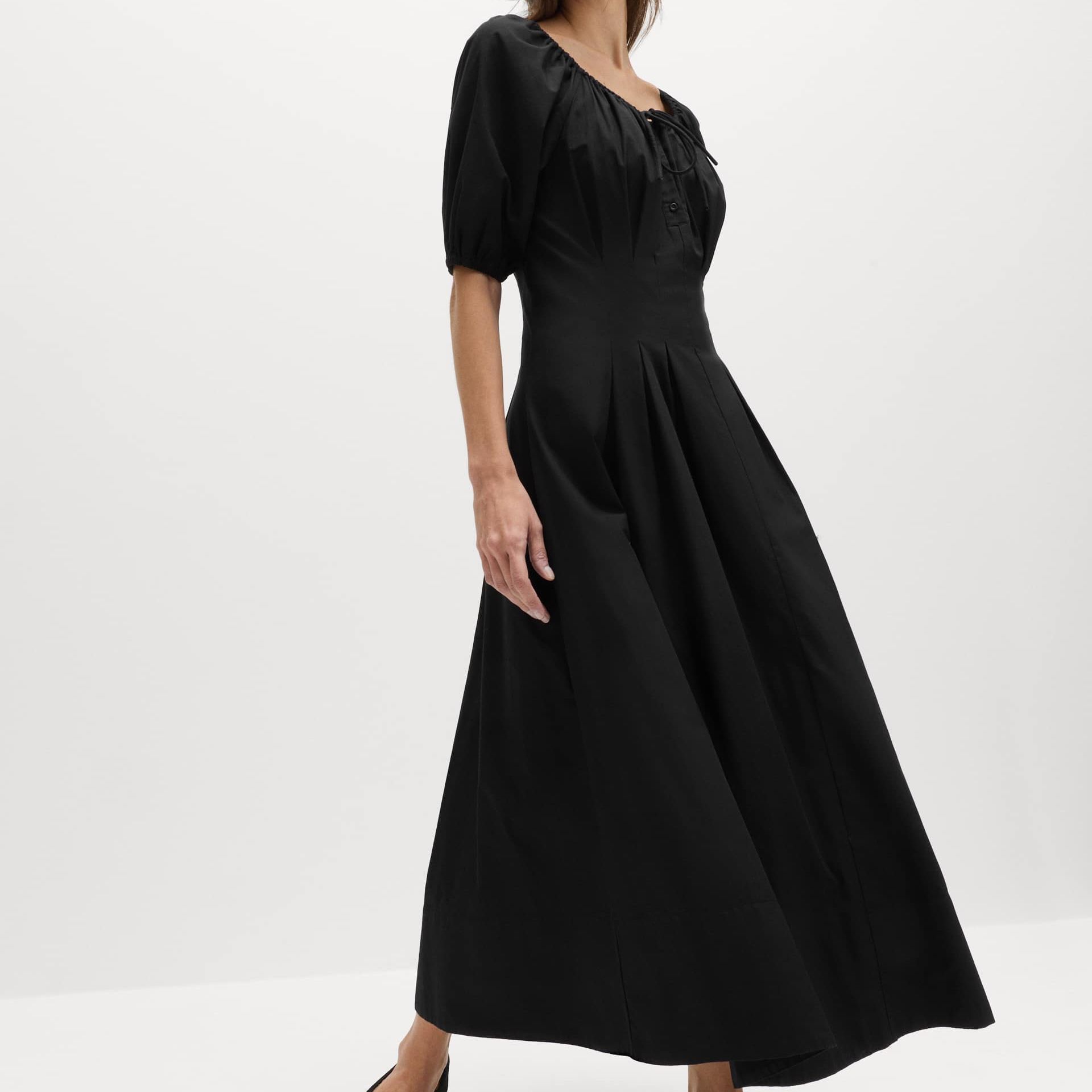 Pure Cotton Pleated Midi Waisted Tea Dress