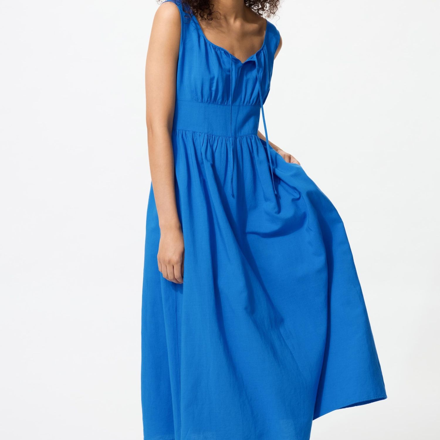 Linen Blend Shirring Dress (sleeveless)