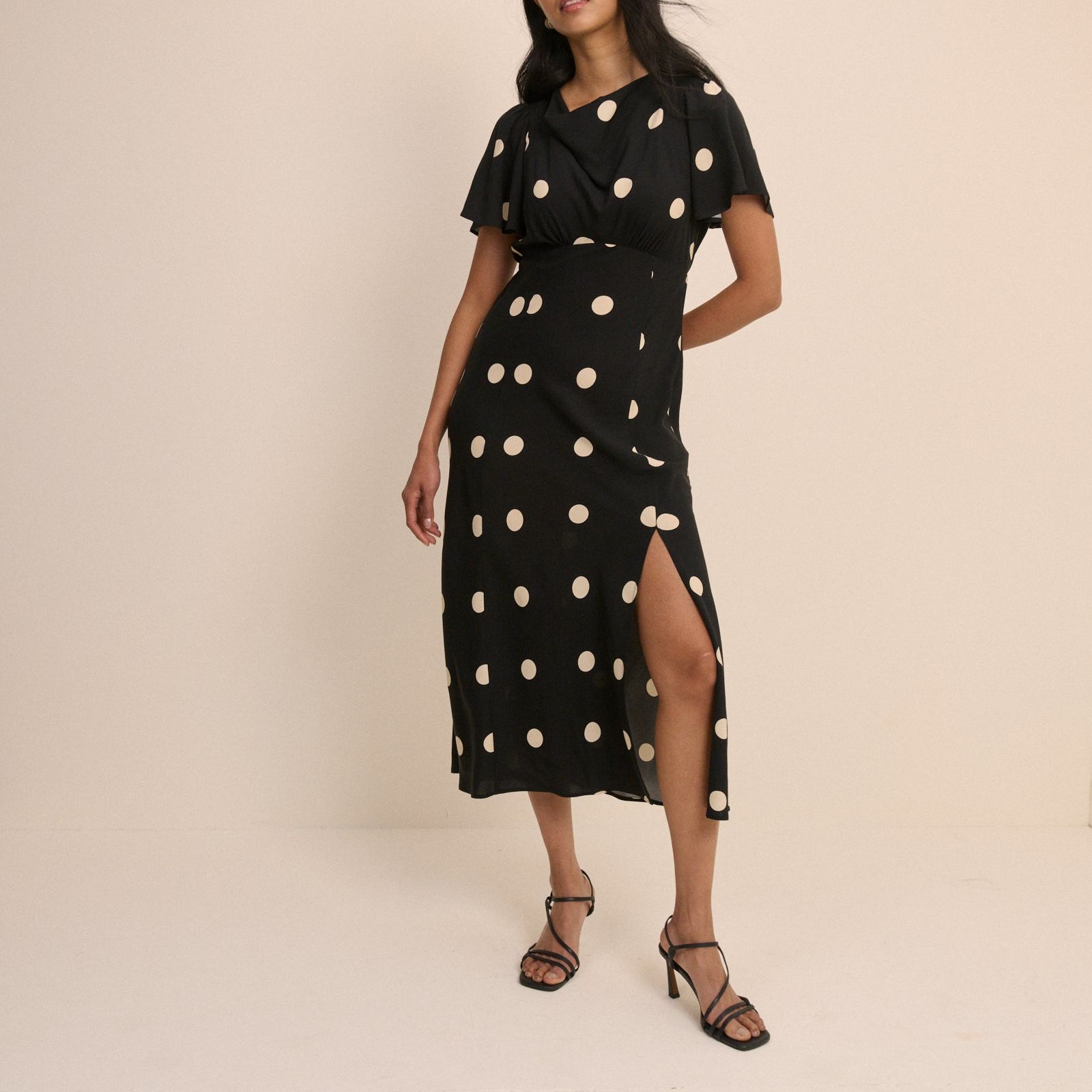 Black Polka Dot Cheryl Midi Dress
