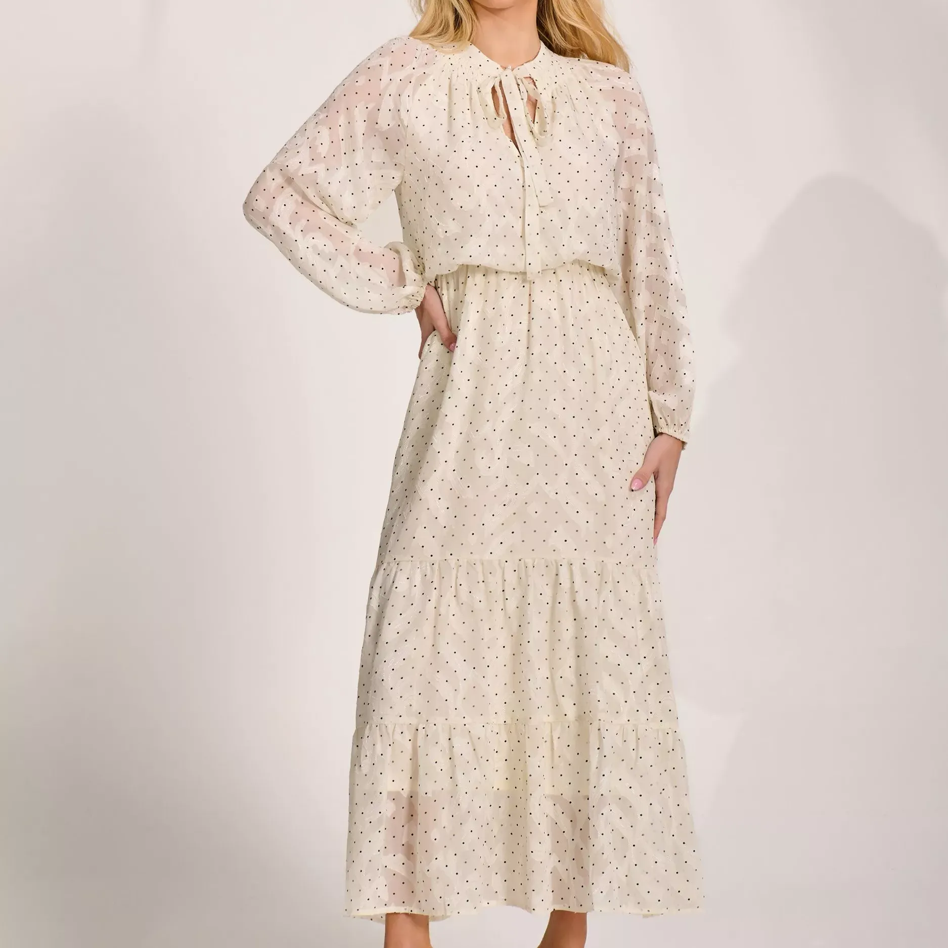 Jolie Moi Spot Print Chiffon Maxi Dress, Cream Spot