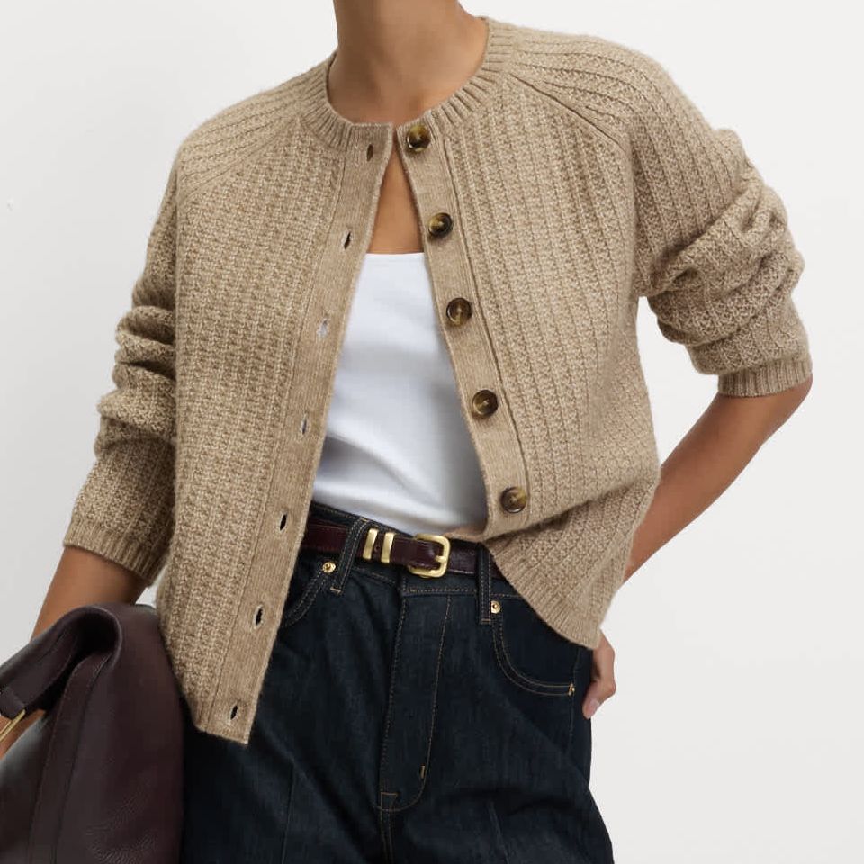 Cloud-Yarn Textured Crew Neck Cardigan